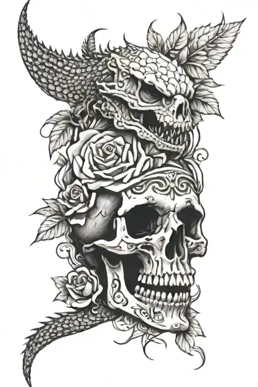 skull and roses with bearded dragon forearm sleeve tattoo design idea