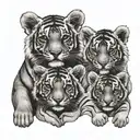 3 baby tigers and 1 adult tiger with floral background tattoo design idea