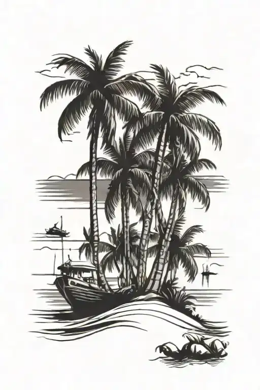Erika, July, New port beach scene with palm trees tattoo design idea