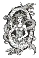 Hecate is a three-faced goddess of the young, mature and elderly three-phase moon with snakes, a key and a dagger, with  tattoo design idea