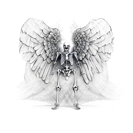 skeleton angel wings tattoo design idea
