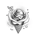 ice cream with rose tattoo design idea
