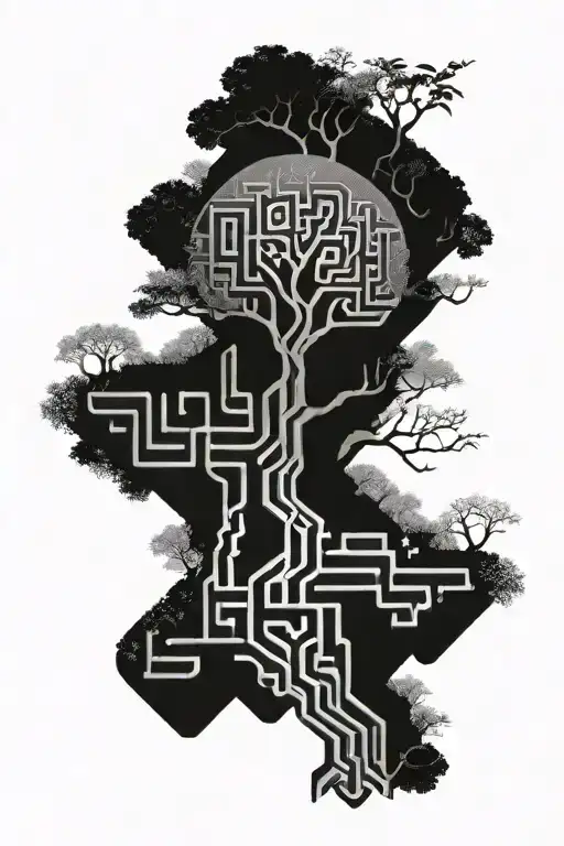 tree maze geometric tattoo design idea