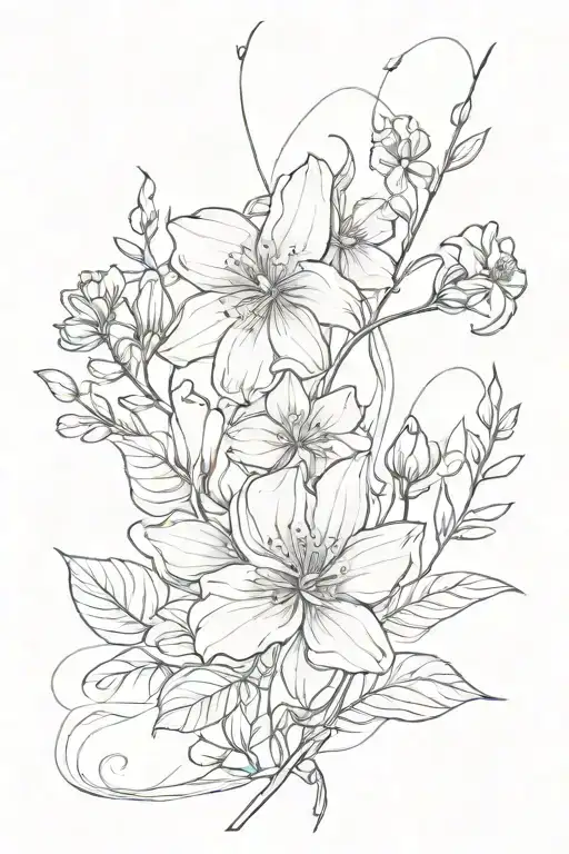 back asymmetrical lines flowers  tattoo design idea