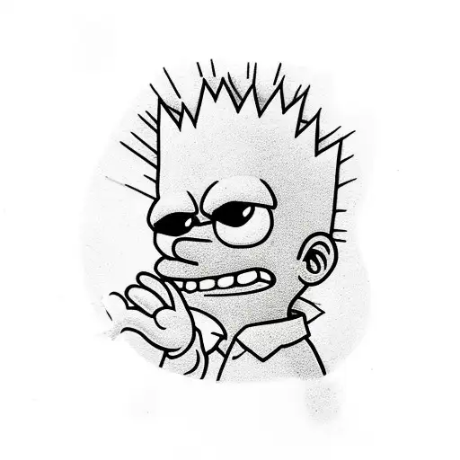 This black and white tattoo design of Bart Simpson features clean, precise lines that create a bold and striking image.  tattoo design idea