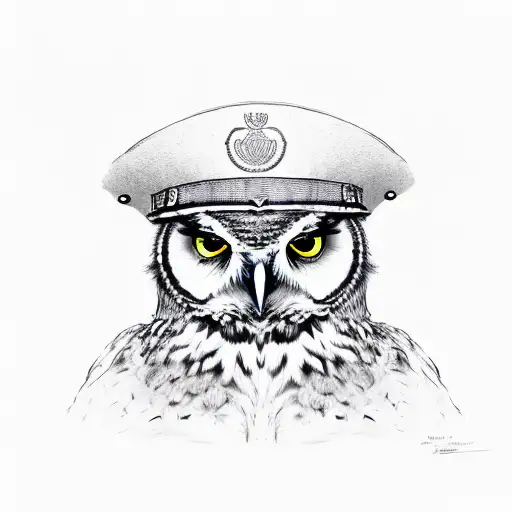 Owl wearing a military intelligence hat tattoo design idea