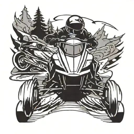 Incorporate a snowmobile drag racing track with tools scattered around in the background tattoo design idea