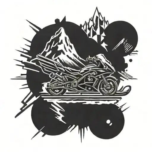 Incorporate a snowmobile drag racing track with tools scattered around in the background tattoo design idea