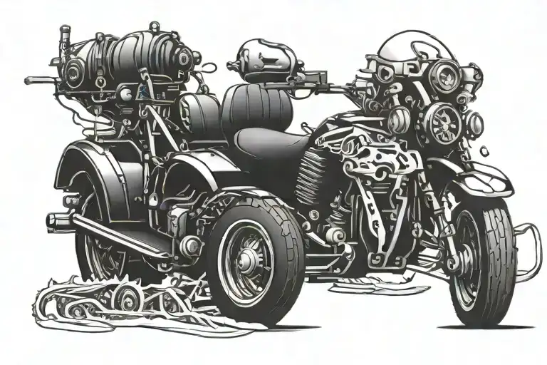 Incorporate intricate tools and gears into a snowmobile and car hybrid design tattoo design idea