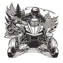 Incorporate a snowmobile drag racing track with tools scattered around in the background tattoo design idea