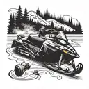Incorporate a snowmobile drag racing track with tools scattered around in the background tattoo design idea