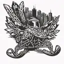 Incorporate a snowmobile drag racing track with tools scattered around in the background tattoo design idea