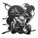 Incorporate a snowmobile drag racing track with tools scattered around in the background tattoo design idea