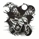 Incorporate a snowmobile drag racing track with tools scattered around in the background tattoo design idea