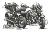 Incorporate intricate tools and gears into a snowmobile and car hybrid design tattoo design idea