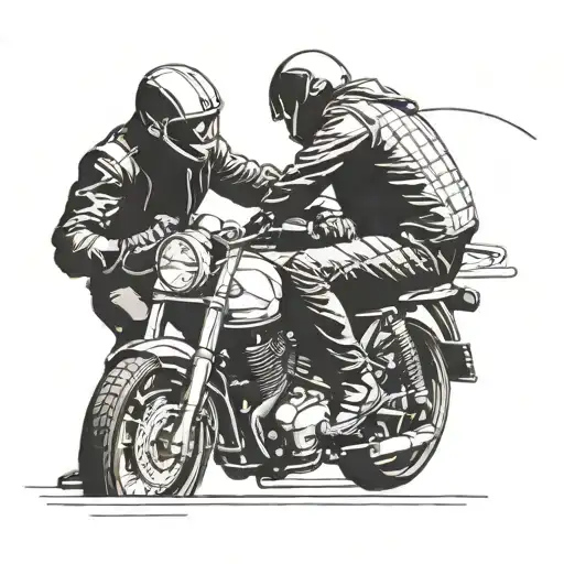 minimalist tattoo of two people leaning into a bend on a motorcycle tattoo design idea