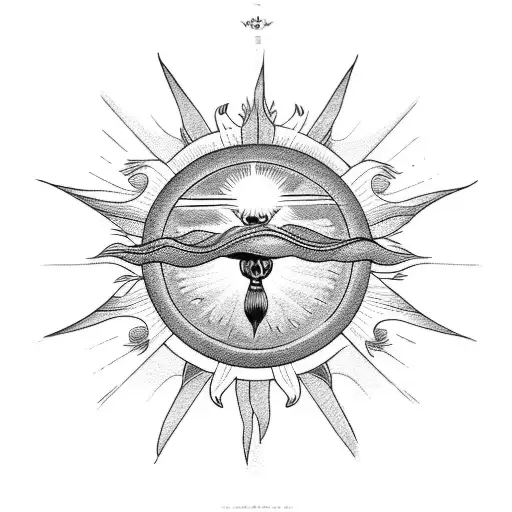 cross sun ray clouds tattoo design idea