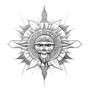 cross sun ray clouds tattoo design idea