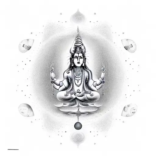 mom dada thumb prints surrounded by loard Shiva and Parvati and also with karma symbol of deep meaning tattoo design idea