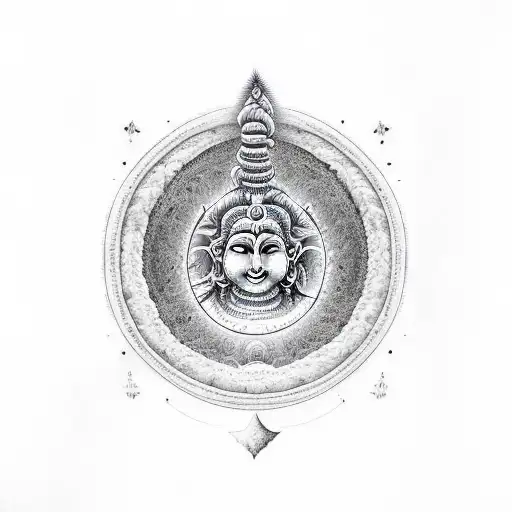 mom dada thumb prints surrounded by loard Shiva and Parvati and also with karma symbol of deep meaning tattoo design idea