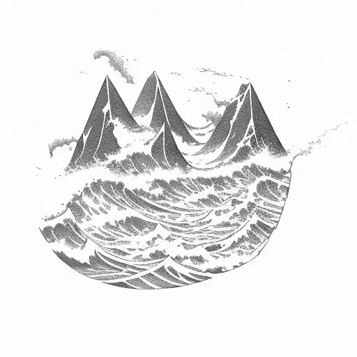Ocean Wave and montain. triceps tattoo design idea
