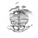 Anchor with rope in the sea wrapped around a palm tree as a tattoo tattoo design idea