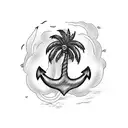 Anchor with rope in the sea wrapped around a palm tree as a tattoo tattoo design idea