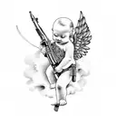 cherub holding ak47 tattoo design idea