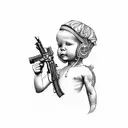 cherub holding ak47 tattoo design idea