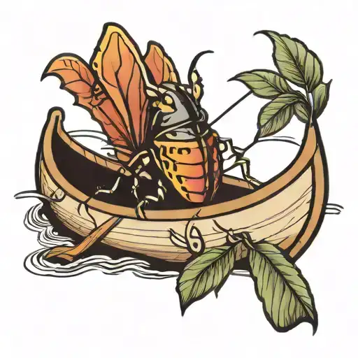 bug in canoe floating tattoo design idea