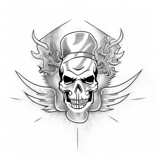 Punk rock-inspired Harley Davidson motorcycle with flames and a skull tattoo design idea