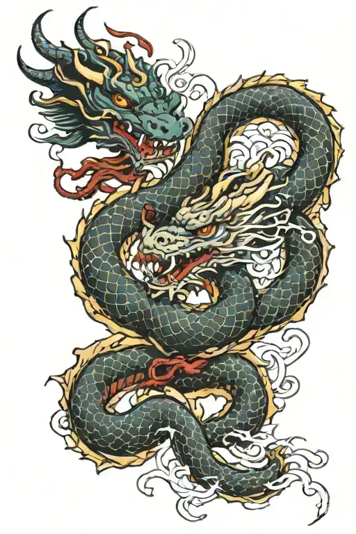 two dragons intertwined tattoo design idea