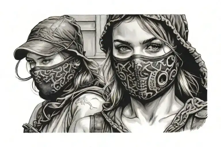 girl in balaclava tattoo design idea