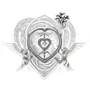 Labyrinth with a realistic heart with scars, a tree with safari animals, 4 angels, 2 angel babies, tear drops, dream cat tattoo design idea