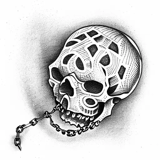 skull and chains tattoo design idea