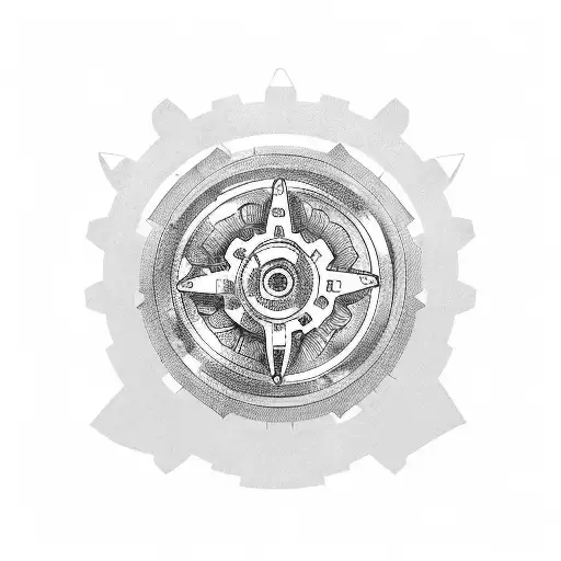 Incorporate a detailed motorcycle engine with gears and pistons into a larger geometric design tattoo design idea