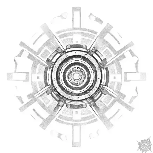 Incorporate a detailed motorcycle engine with gears and pistons into a larger geometric design tattoo design idea