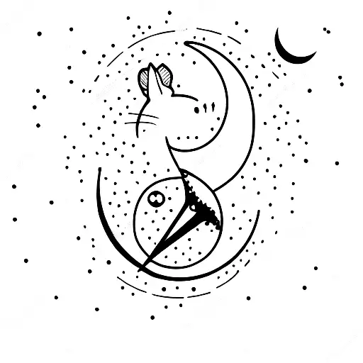 cat silhouette on crescent moon with leo constellation tattoo design idea
