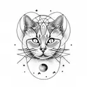 cat silhouette on crescent moon with leo constellation tattoo design idea