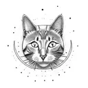 cat silhouette on crescent moon with leo constellation tattoo design idea