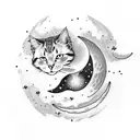 cat silhouette on crescent moon with leo constellation tattoo design idea