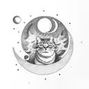 cat on crescent moon with leo constellation tattoo design idea