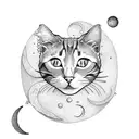 cat on crescent moon with leo constellation tattoo design idea