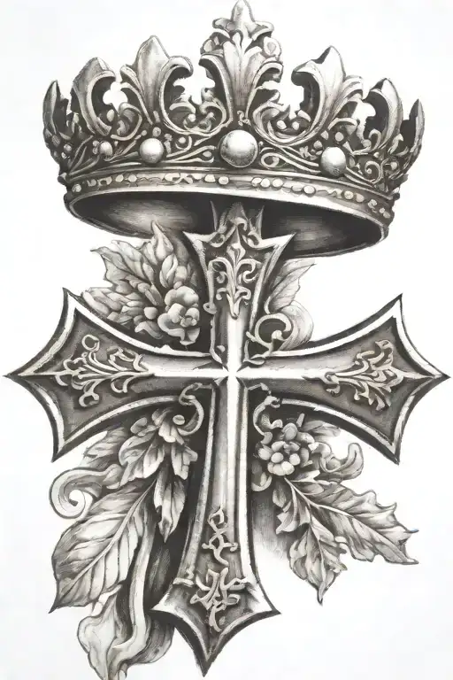 Christian Cross with crown tattoo design idea