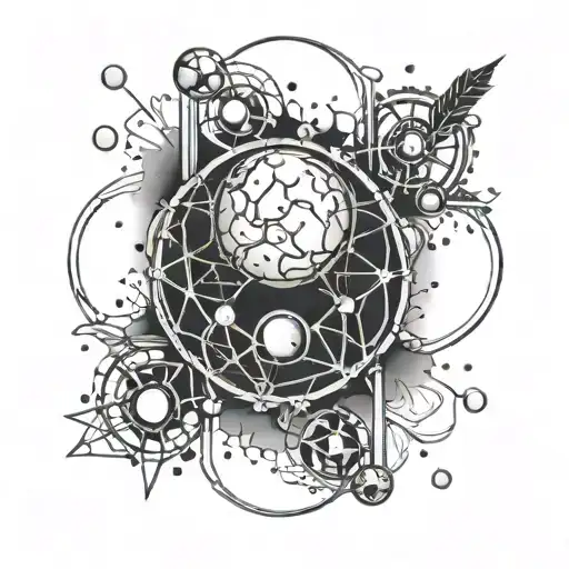 Simple THC chemical molecule structure  with a full moon background tattoo design idea