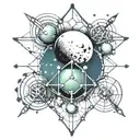 Simple THC chemical molecule structure  with a full moon background tattoo design idea