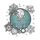 Simple THC chemical molecule structure  with a full moon background tattoo design idea