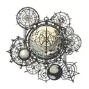 THC molecule structure  with a full moon background tattoo design idea