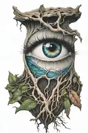 eye cursed with tears flowing into roots tattoo design idea