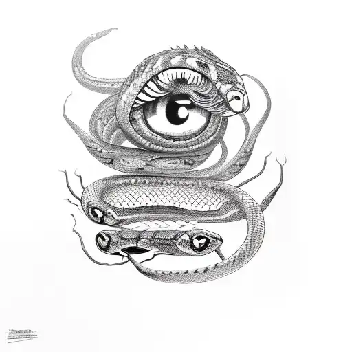 A pair of eyes with a cobra slithering around them, symbolizing resilience and never giving up tattoo design idea